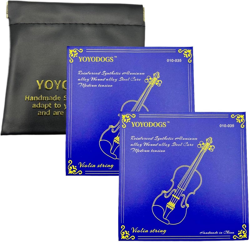 YOYODOGS Violin Strings 4/4 Full Set,E,A,D,G,2-Pack with Leather Storage Pocket Replacement 8 Violin Strings Medium Tension Rich Tone Handcrafted for Young students and Musicians (2 Pack 4/4 size blue purple) - Image 1
